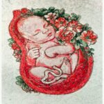 A delicate newborn thread art portrait by Ms. Praveena, handcrafted with 25 soft shades of premium thread on a 20x18 inch canvas, ideal for nursery decor or luxury personalized gifts.