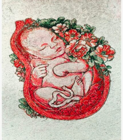 A delicate newborn thread art portrait by Ms. Praveena, handcrafted with 25 soft shades of premium thread on a 20x18 inch canvas, ideal for nursery decor or luxury personalized gifts.