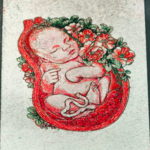 A delicate newborn thread art portrait by Ms. Praveena, handcrafted with 25 soft shades of premium thread on a 20x18 inch canvas, ideal for nursery decor or luxury personalized gifts.