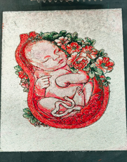 A delicate newborn thread art portrait by Ms. Praveena, handcrafted with 25 soft shades of premium thread on a 20x18 inch canvas, ideal for nursery decor or luxury personalized gifts.