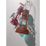 Original acrylic painting "Yesterday's Shadow Series 1" by Mr. Shrinivasa, depicting a single sparrow perched on a rustic vintage lantern with a dramatic diagonal shadow on a 24x36 canvas.