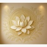 An original relief wall sculpture titled 'Celestial Lotus Mandala' featuring a deeply detailed, blooming lotus flower centered within an ornate mandala.