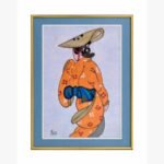A vibrant watercolor and marker painting by Kena Anshuman featuring five women in traditional veils playing a flute and drums.