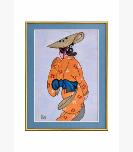 A vibrant watercolor and marker painting by Kena Anshuman featuring five women in traditional veils playing a flute and drums.