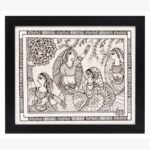 A vibrant watercolor and marker painting by Kena Anshuman featuring five traditional women in colorful veils playing a flute and drums.