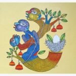 An original mixed media painting on canvas titled 'Cut me not' by Navneet Rathod, featuring intricate stylized figures and nature-inspired motifs.