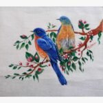 An original fabric painting titled 'The Royal Plumage' by Forena Shah, showcasing a vibrant and detailed peacock design.