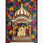 Handcrafted vertical 3D layered wooden wall panel titled Ram Darbar Mandir featuring Lord Ram, Sita, Laxman, and Hanuman under an ornate temple dome against a vibrant multicolored leaf background.