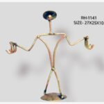Handcrafted minimalist iron stick figure sculpture featuring an abstract wireframe human form with outstretched arms and curved multiple claw hands.