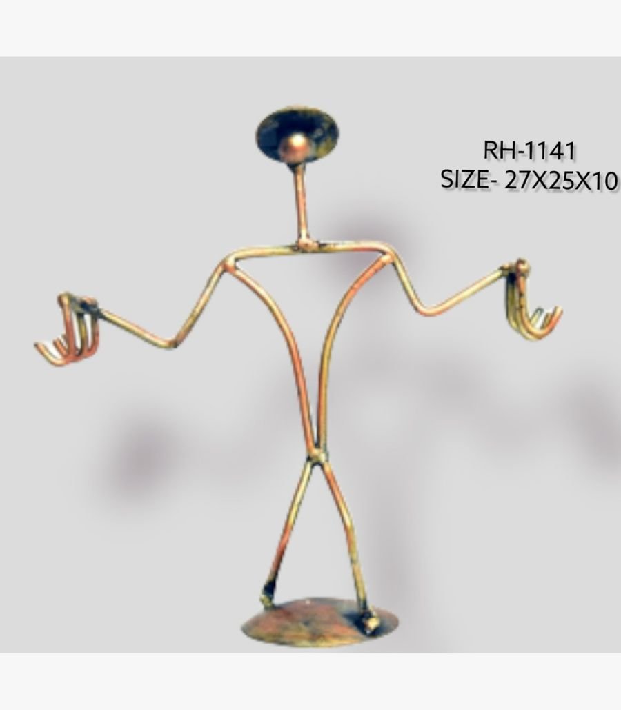 19 Handcrafted minimalist iron stick figure sculpture featuring an abstract wireframe human form with outstretched arms and curved multiple claw hands.