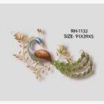 Handcrafted regal peacock metal wall art featuring a metallic blue neck, bronze body, textured green trailing feathers, and delicate gold floral vines.