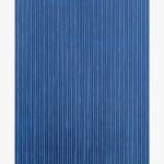 Mystic Blue abstract painting by Harshita Siddhpura featuring dense vertical hand-painted light blue lines over a dark navy blue background.
