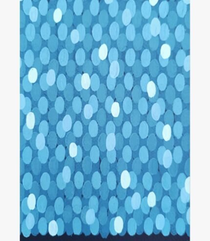 Mystic Blue abstract abstract expressionist painting by Harshita Siddhpura featuring a textured pattern of light blue and white oval dots layered over a medium blue background.