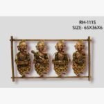 Handcrafted traditional standing musical Ganesha metal wall art frame featuring four stylized figures playing folk instruments inside an iron frame.