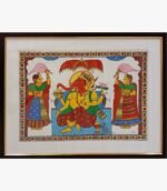 Hand-painted Madhubani style artwork of Lord Ganesha in vibrant poster colors by artist Hetal Kankariya, featuring ornate borders and traditional Indian motifs.