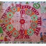 An original Indian Madhubani folk art painting on handmade paper featuring a traditional Kohbar lotus mandala with auspicious fish, tortoise, and wedding motifs by artist Bhavna Mishra.