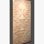 Hand-carved limestone architectural relief panel featuring intricate Baroque acanthus leaf scrollwork and central classical baluster motifs, perfect for luxury wall decor.