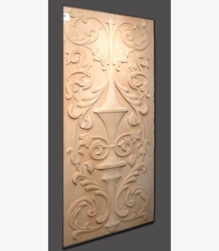 Hand-carved limestone architectural relief panel featuring intricate Baroque acanthus leaf scrollwork and central classical baluster motifs, perfect for luxury wall decor.