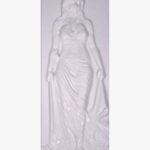 Hand-carved Vietnam white marble vertical relief panel titled Beautiful Girl by Mangalya Stone Panels depicting a classical draped female figure standing elegantly with sculpted robes.