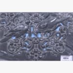 Hand-carved Abu-Black stone relief panel with openwork titled Bird Flower by Mangalya Stone Panels showcasing two detailed songbirds perched amid scrolling floral vines and rosettes.