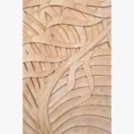 Hand-carved Khatu beige sandstone vertical relief panel titled Leaves by Mangalya Stone Panels featuring layered tropical palm and banana foliage motifs.