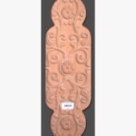 Hand-carved Agra red sandstone architectural relief panel titled Scroll Design by Mangalya Stone Panels featuring an ornate vertical cartouche structure with symmetrical acanthus leaf scrolls and central rosettes.