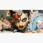 Expressive portrait oil painting on canvas of a traditional Indian woman with intense eyes, floral hair adornments, and bindi by artist Satish Tayade.