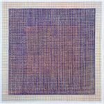 Large square acrylic canvas painting titled Untitled by Radhesham Dhamal featuring an intricate grid of woven lines.