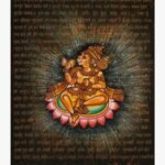 Devotional Indian painting titled Hanumanji - The Divine by Nirmal Soni featuring Lord Hanuman in a seated posture surrounded by Devanagari script rendered in acrylic on canvas.