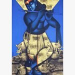 Acrylic canvas painting titled Gopal Priya by Pratiksha Bothe featuring a blue figure playing a flute among cows.